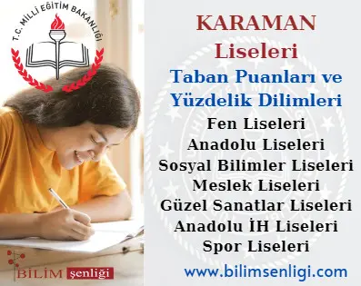 2024 Karaman Liseleri Taban Puanları ve Yüzdelik Dilimleri Karaman Liseleri Taban Puanları ve Yüzdelik Dilimleri