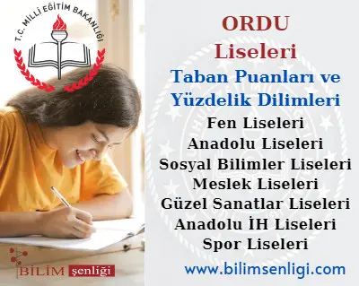 2024 Ordu Liseleri Taban Puanları ve Yüzdelik Dilimleri Ordu Liseleri Taban Puanları ve Yüzdelik Dilimleri